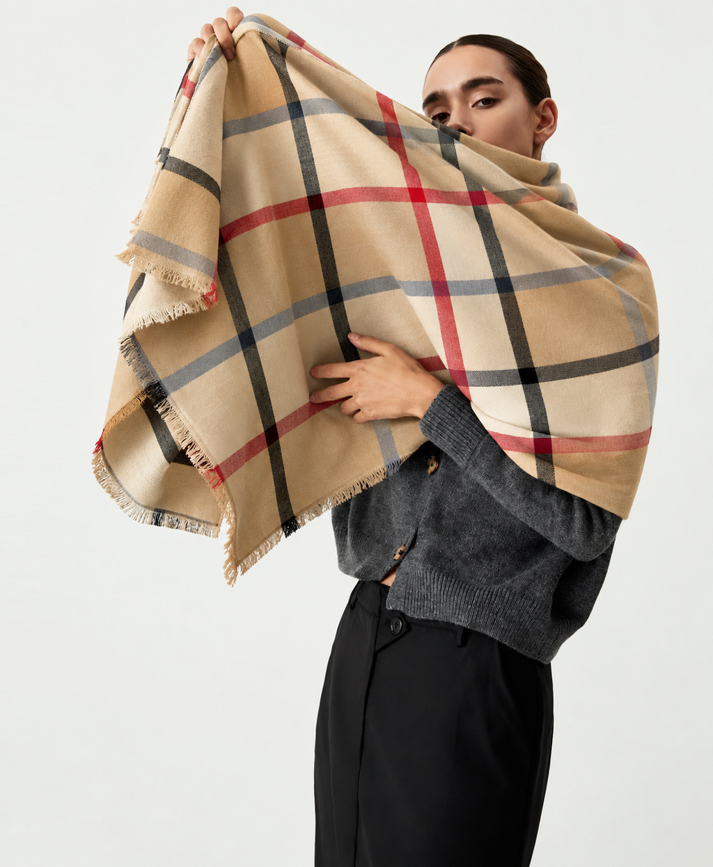 Fular oversized carouri crem