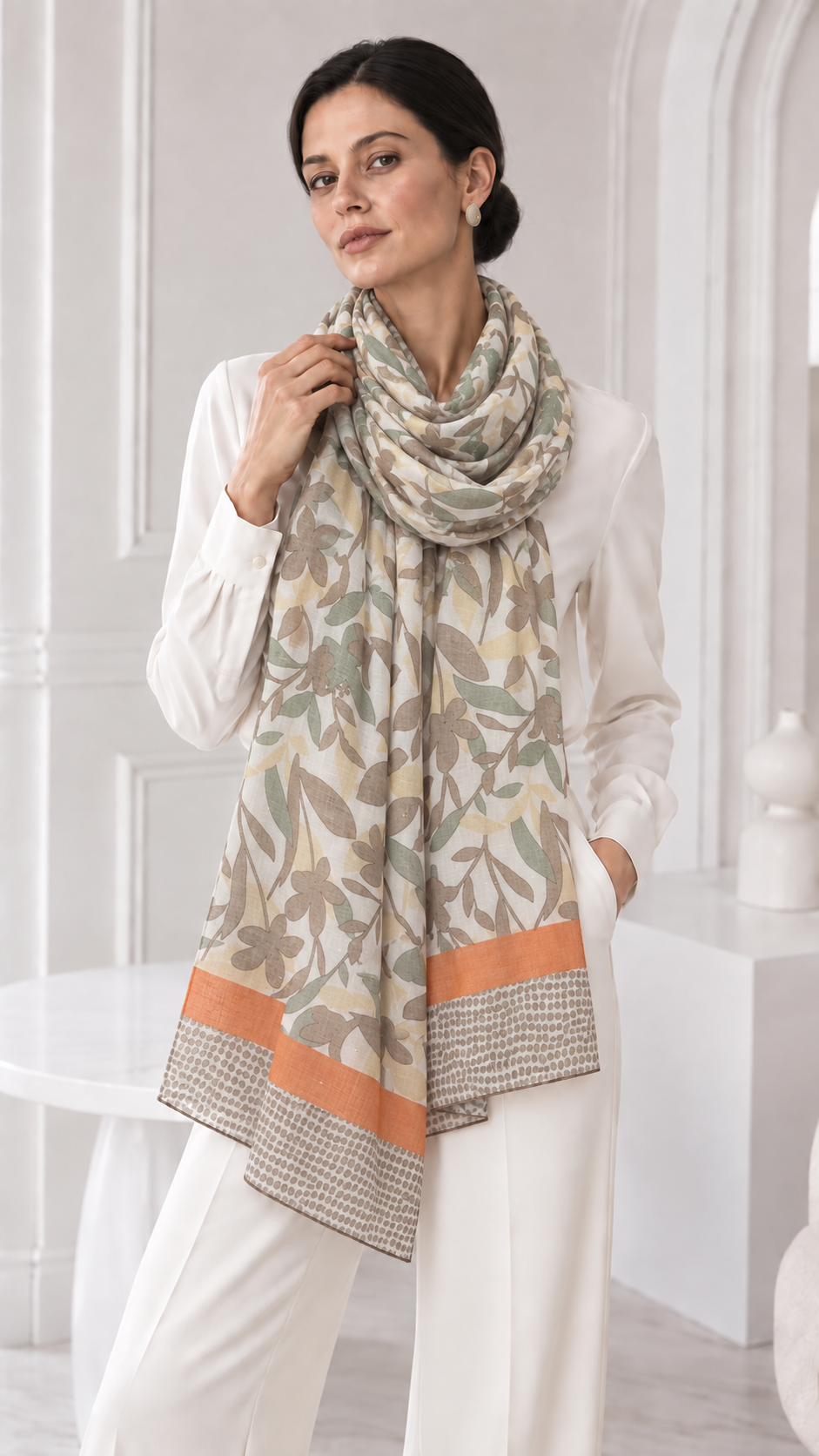 Esarfa model floral portocaliu