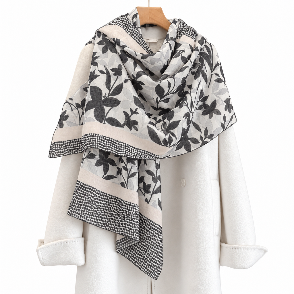 Esarfa imprimeu floral neagra