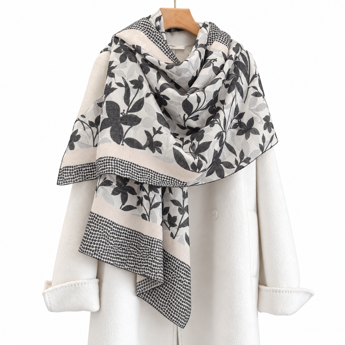 Esarfa imprimeu floral neagra
