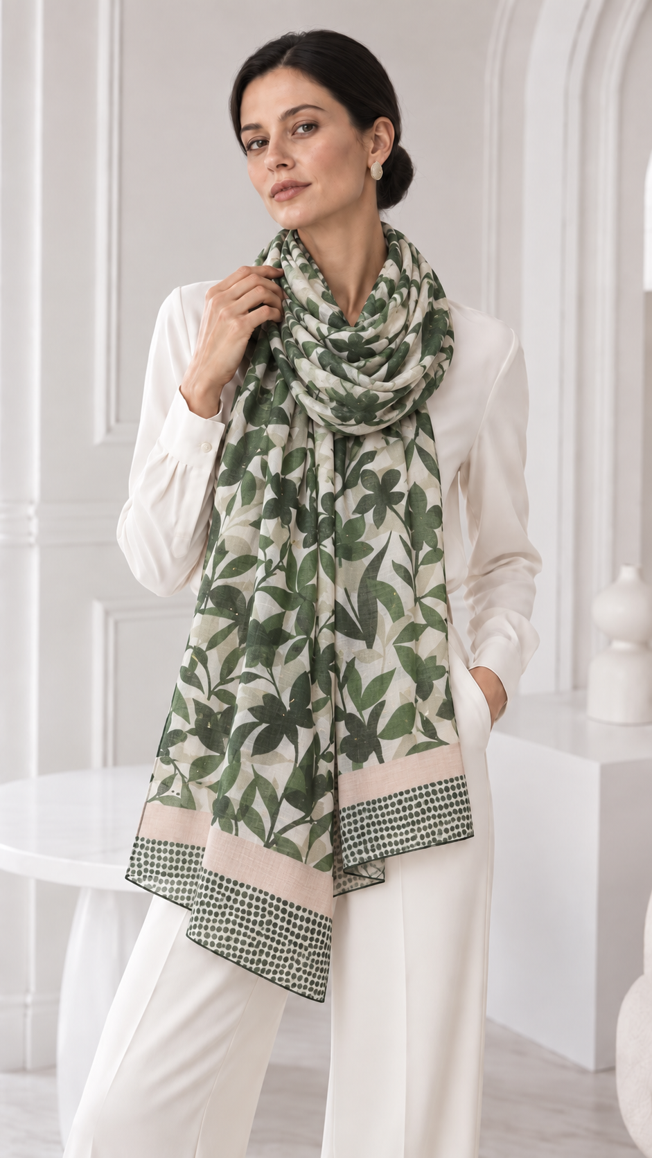 Esarfa model floral verde