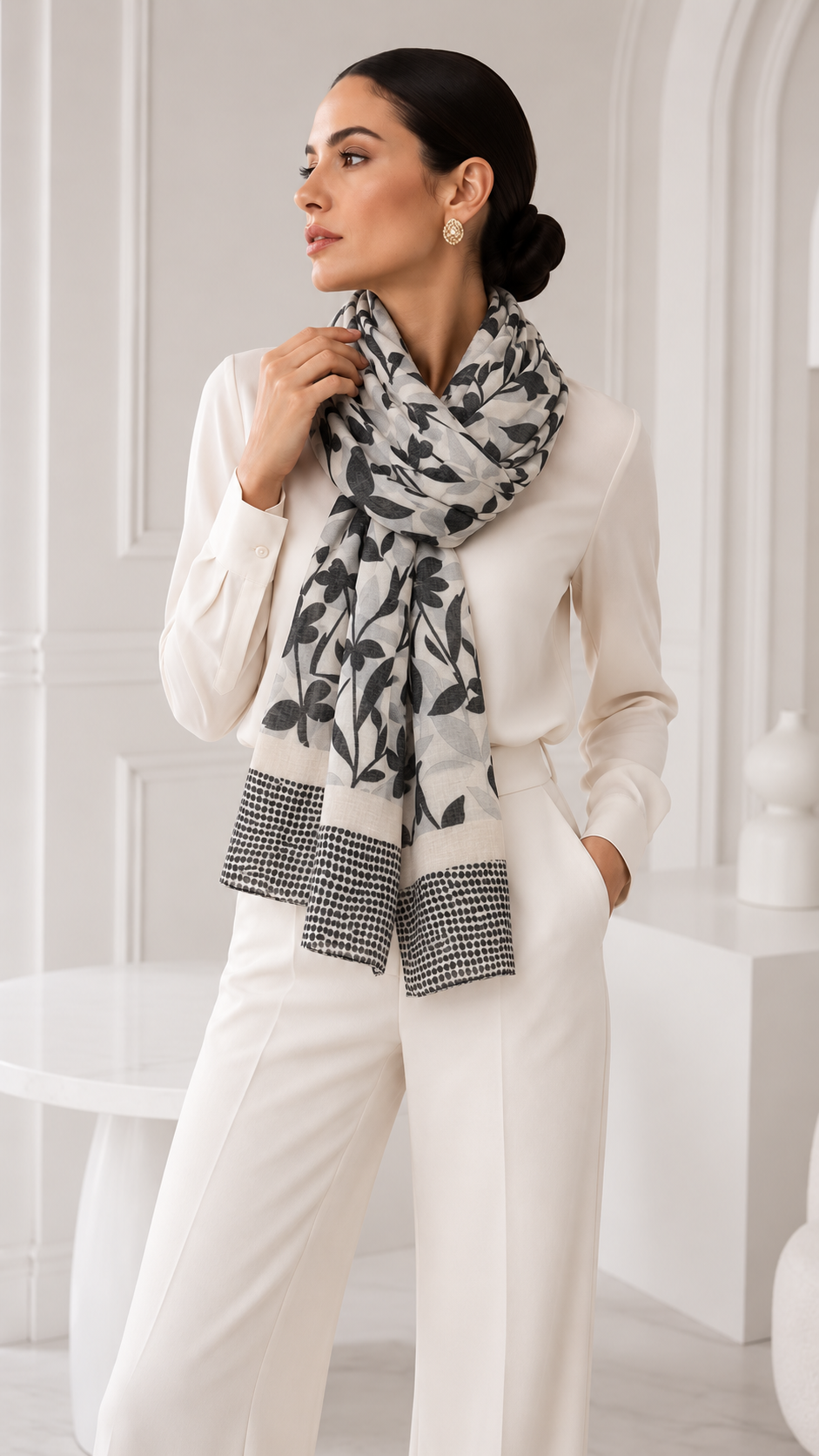 Esarfa imprimeu floral neagra
