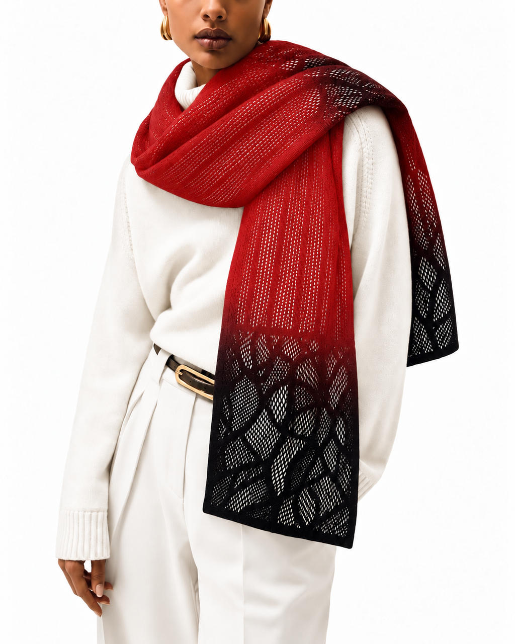 Fular ombre rosu negru
